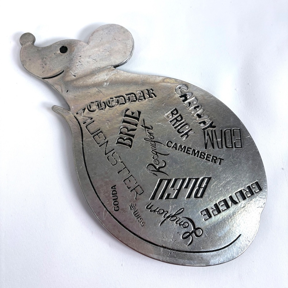 Vintage Aluminum Pewter Cheese Board Silver Mouse Shape Vintage 1975 Embossed